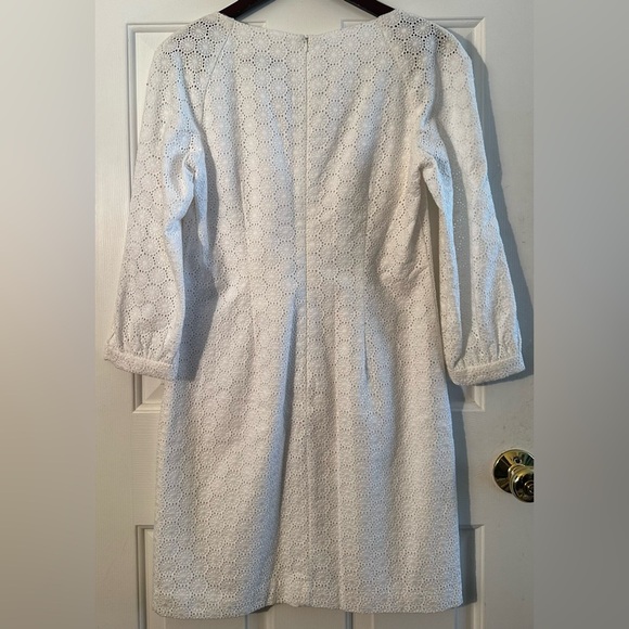 TRINA TURK Sz 6 NWT RARE! White Eyelet Lace Lined Sheath Dress 3/4 Button Sleeve - Picture 11 of 12